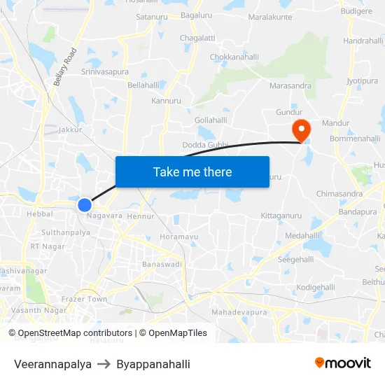 Veerannapalya to Byappanahalli map