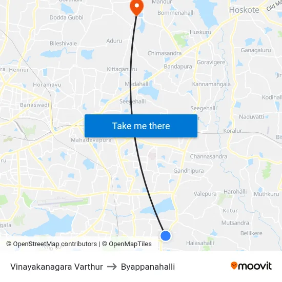 Vinayakanagara Varthur to Byappanahalli map