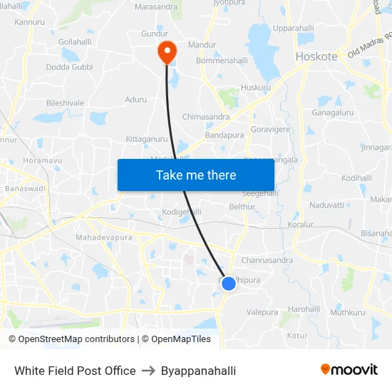 White Field Post Office to Byappanahalli map