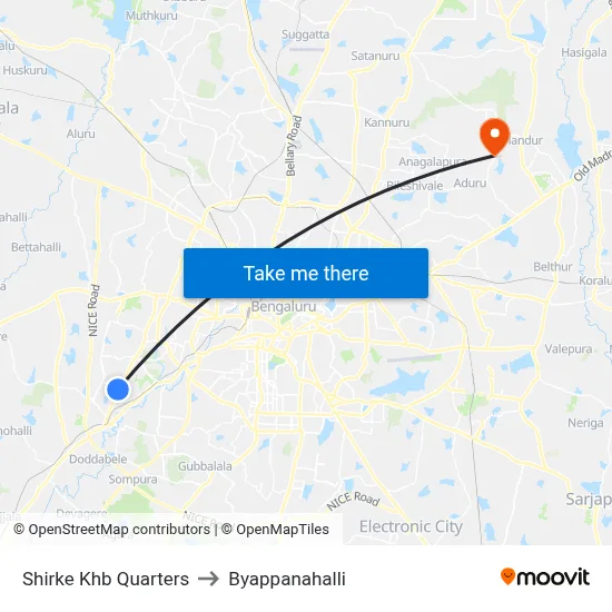 Shirke Khb Quarters to Byappanahalli map