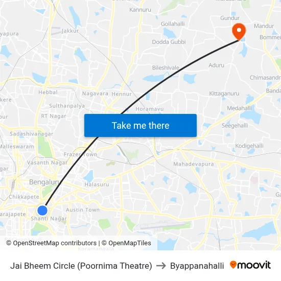 Jai Bheem Circle (Poornima Theatre) to Byappanahalli map