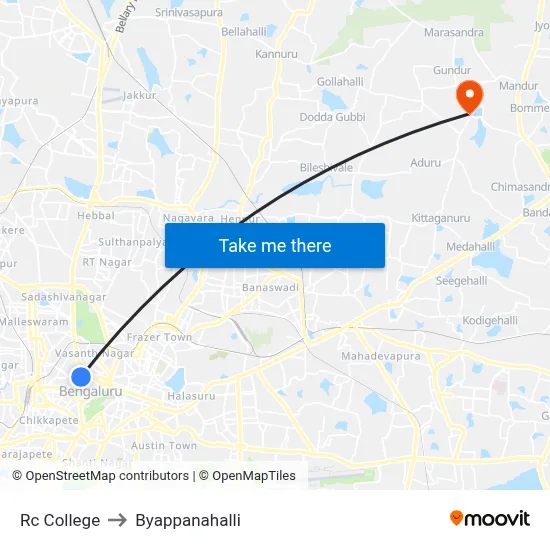 Rc College to Byappanahalli map