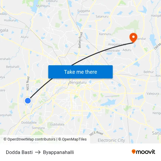 Dodda Basti to Byappanahalli map