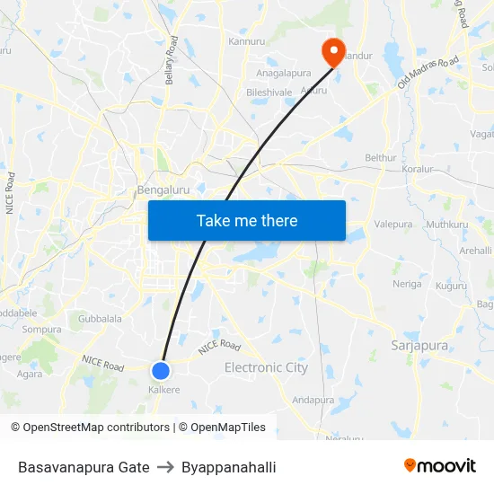 Basavanapura Gate to Byappanahalli map