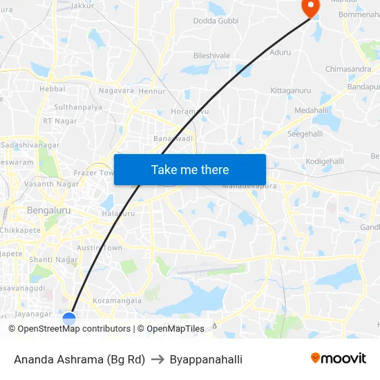 Ananda Ashrama (Bg Rd) to Byappanahalli map