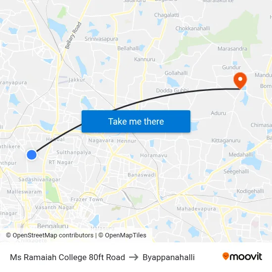Ms Ramaiah College 80ft Road to Byappanahalli map