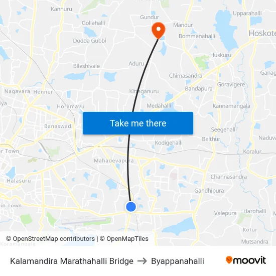 Kalamandira Marathahalli Bridge to Byappanahalli map
