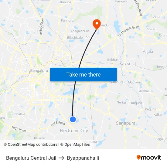 Bengaluru Central Jail to Byappanahalli map