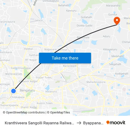 Kranthiveera Sangolli Rayanna Railway Station to Byappanahalli map