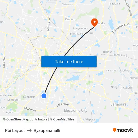 Rbi Layout to Byappanahalli map