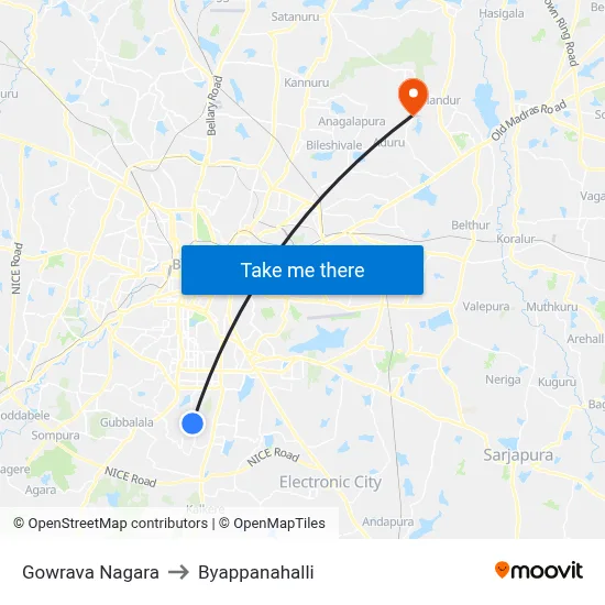 Gowrava Nagara to Byappanahalli map