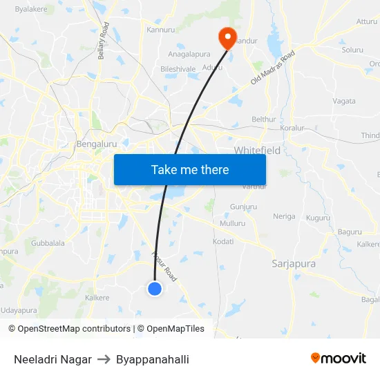 Neeladri Nagar to Byappanahalli map