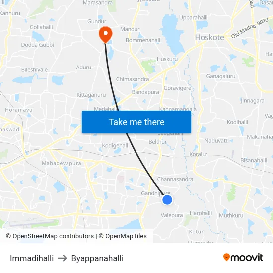 Immadihalli to Byappanahalli map