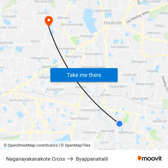Naganayakanakote Cross to Byappanahalli map