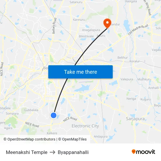 Meenakshi Temple to Byappanahalli map