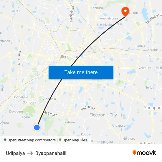 Udipalya to Byappanahalli map