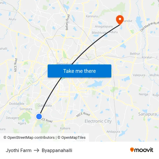 Jyothi Farm to Byappanahalli map