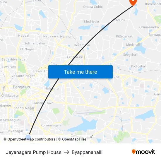 Jayanagara Pump House to Byappanahalli map