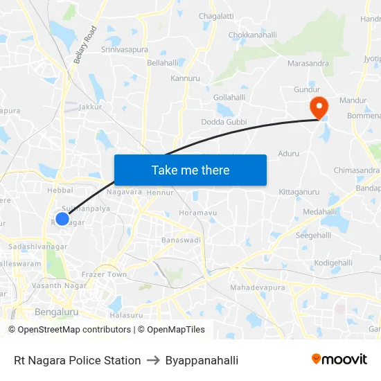Rt Nagara Police Station to Byappanahalli map