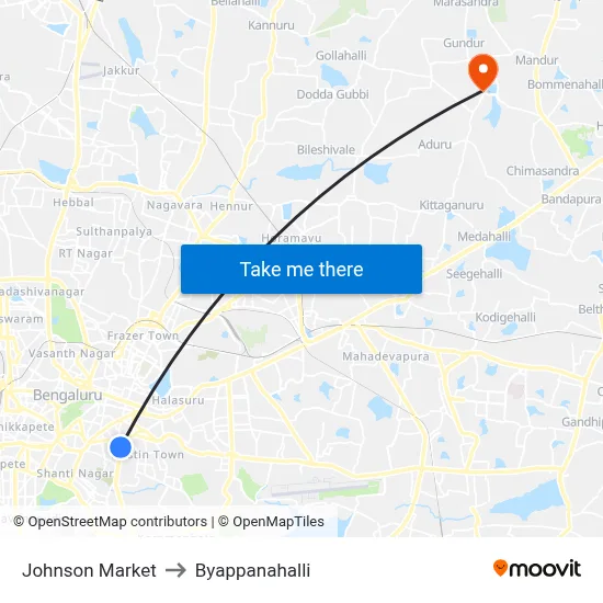 Johnson Market to Byappanahalli map