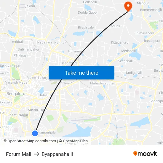 Forum Mall to Byappanahalli map