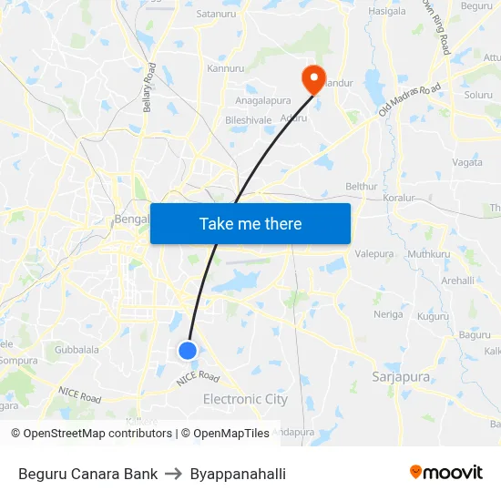 Beguru Canara Bank to Byappanahalli map