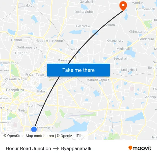Hosur Road Junction to Byappanahalli map