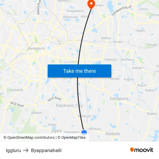 Iggluru to Byappanahalli map