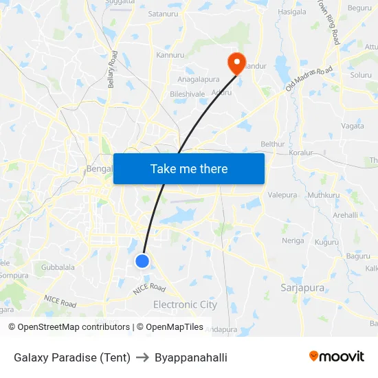 Galaxy Paradise (Tent) to Byappanahalli map