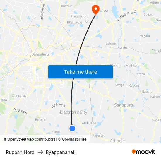Rupesh Hotel to Byappanahalli map
