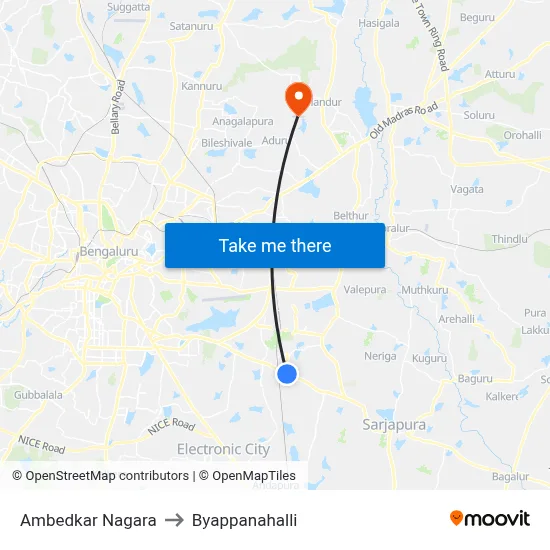 Ambedkar Nagara to Byappanahalli map