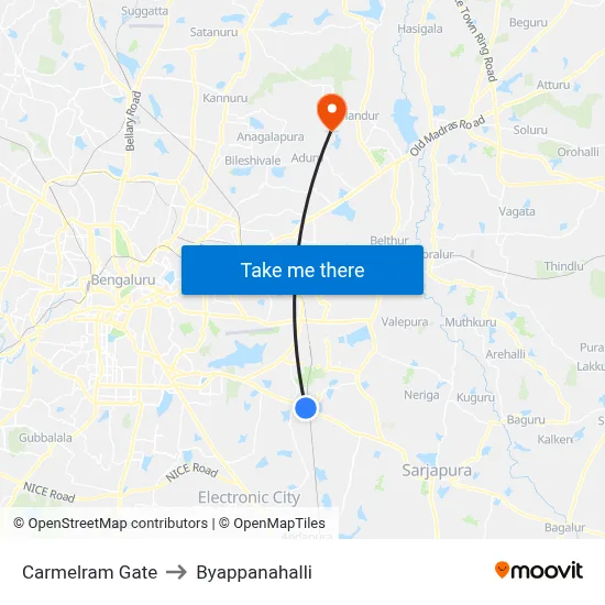 Carmelram Gate to Byappanahalli map