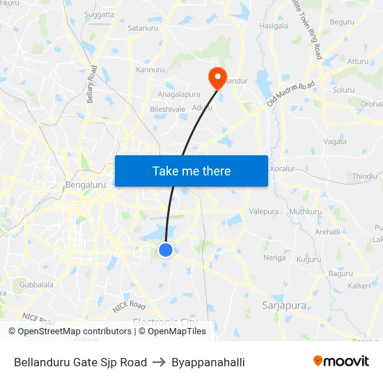 Bellanduru Gate Sjp Road to Byappanahalli map