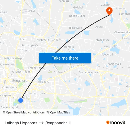 Lalbagh Hopcoms to Byappanahalli map