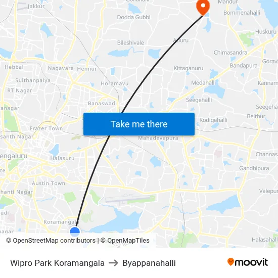 Wipro Park Koramangala to Byappanahalli map