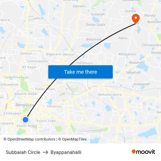 Subbaiah Circle to Byappanahalli map