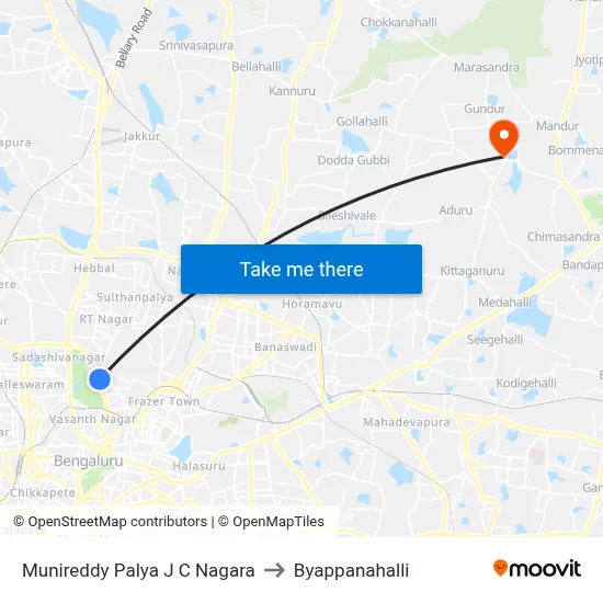 Munireddy Palya J C Nagara to Byappanahalli map
