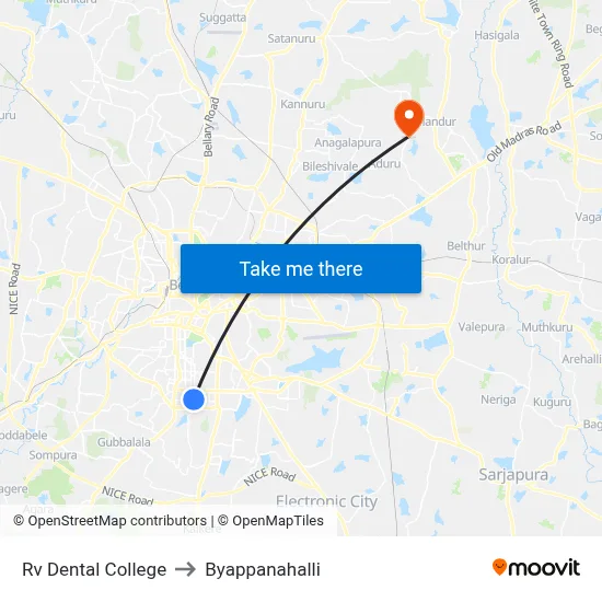Rv Dental College to Byappanahalli map