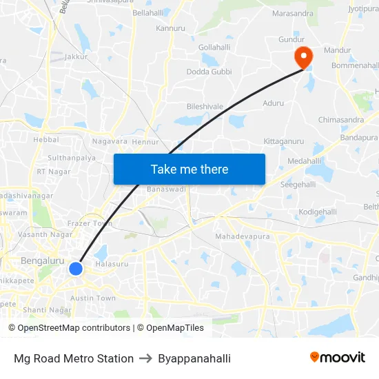Mg Road Metro Station to Byappanahalli map