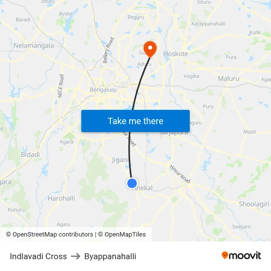 Indlavadi Cross to Byappanahalli map