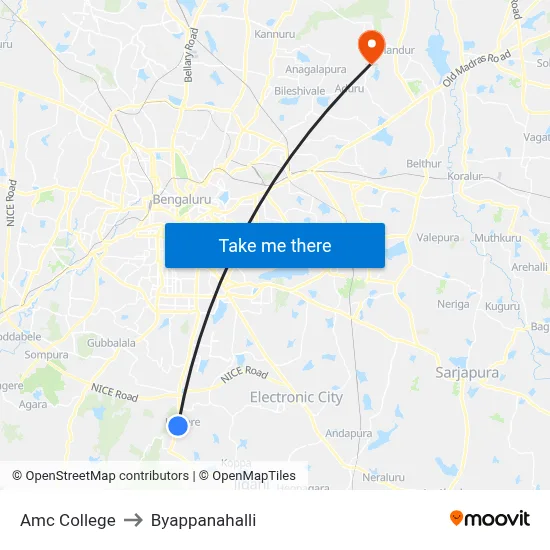Amc College to Byappanahalli map