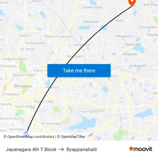 Jayanagara 4th T Block to Byappanahalli map