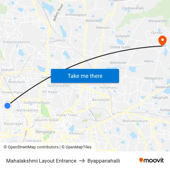 Mahalakshmi Layout Entrance to Byappanahalli map