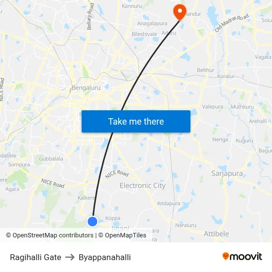 Ragihalli Gate to Byappanahalli map