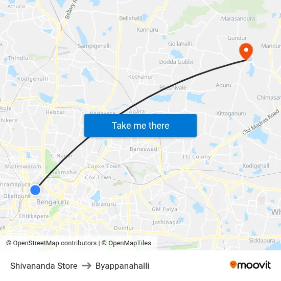 Shivananda Store to Byappanahalli map