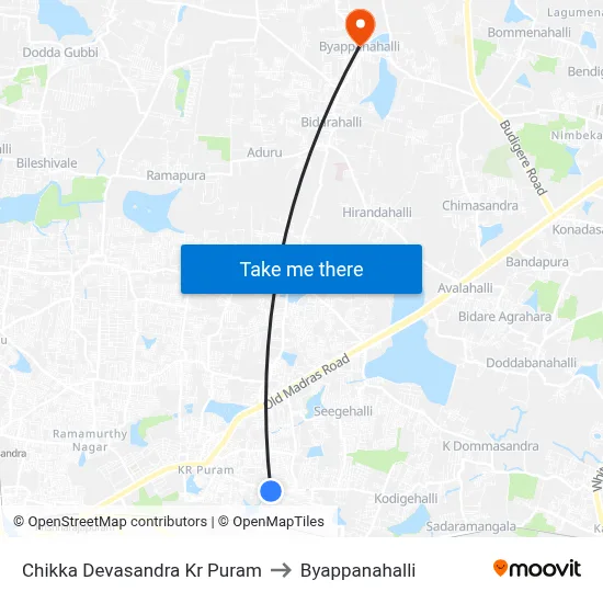 Chikka Devasandra Kr Puram to Byappanahalli map