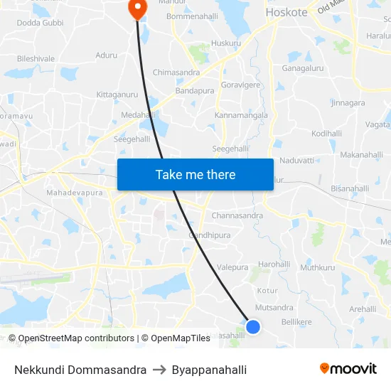 Nekkundi Dommasandra to Byappanahalli map