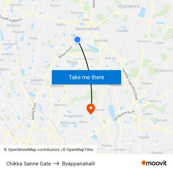 Chikka Sanne Gate to Byappanahalli map