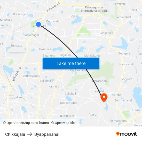 Chikkajala to Byappanahalli map