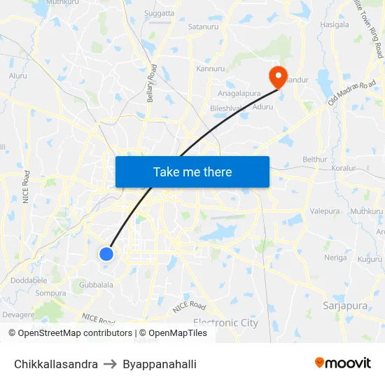 Chikkallasandra to Byappanahalli map